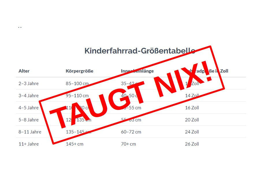Wieviel Zoll? - Warum Kinderfahrrad-Größentabellen nicht helfen